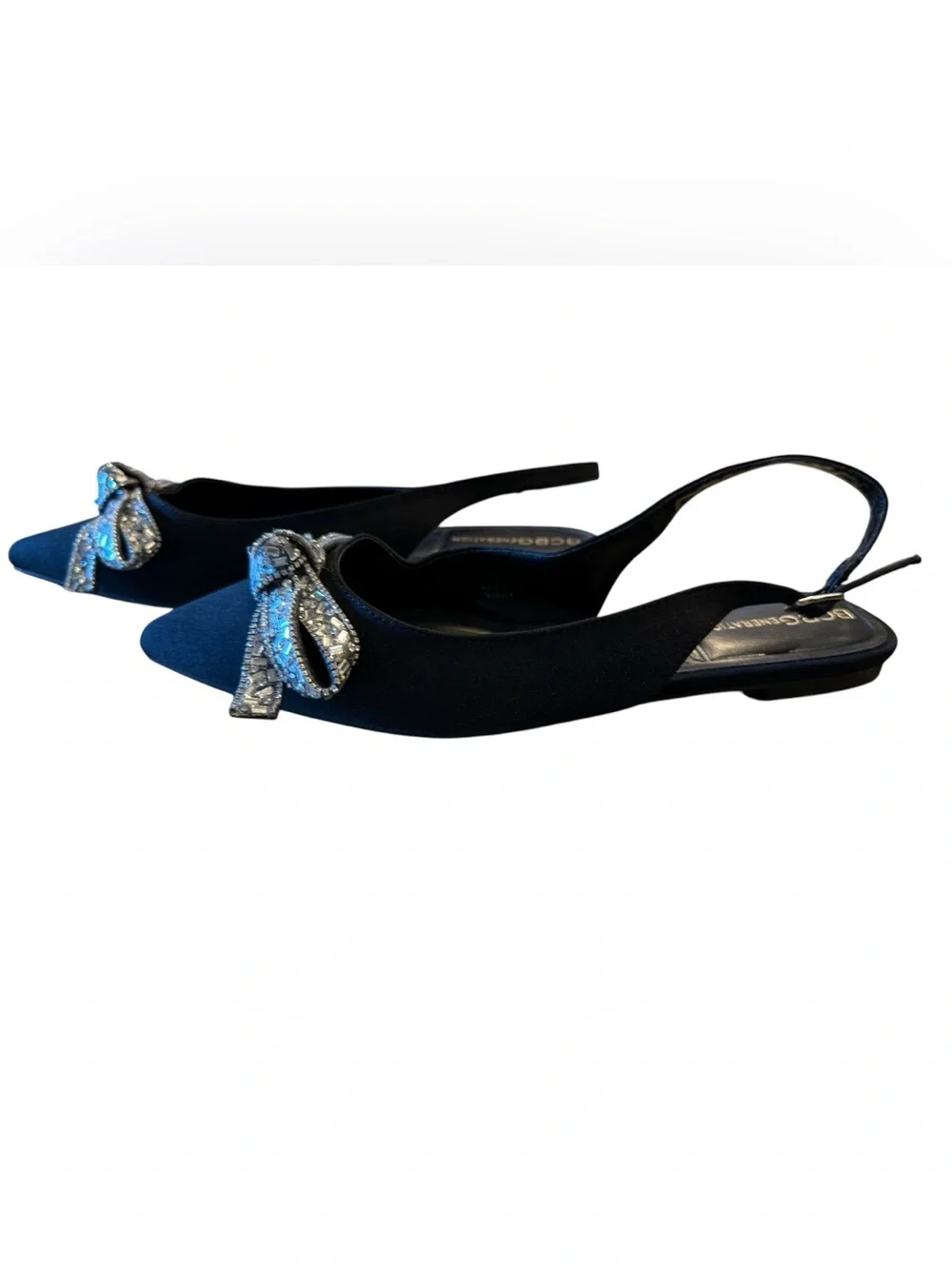 BCBGeneration Black Pointed Slingback Flats with Crystal Bow Womens Size 7 NWOT
